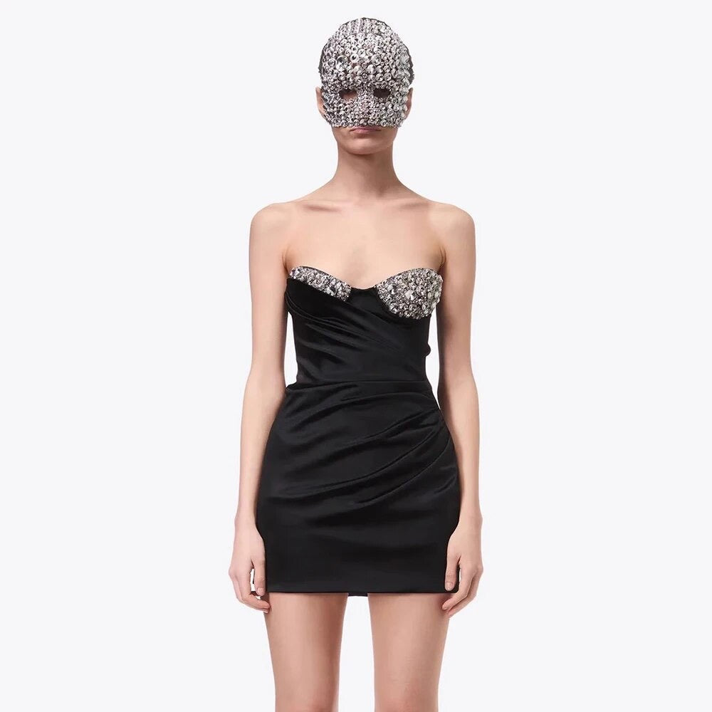 Diamond Crystal Cup Sexy Strapless Tight Mini Dress REBECATHELABEL