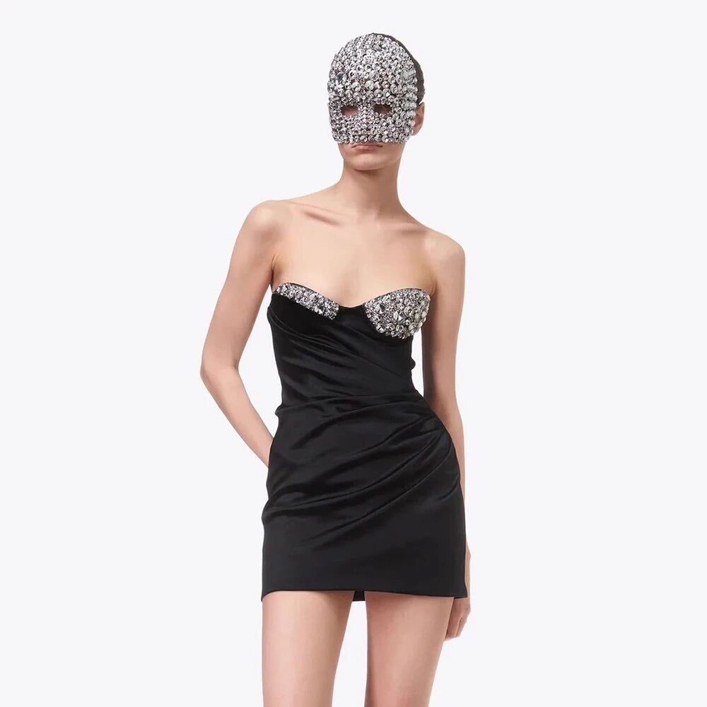 Diamond Crystal Cup Sexy Strapless Tight Mini Dress REBECATHELABEL