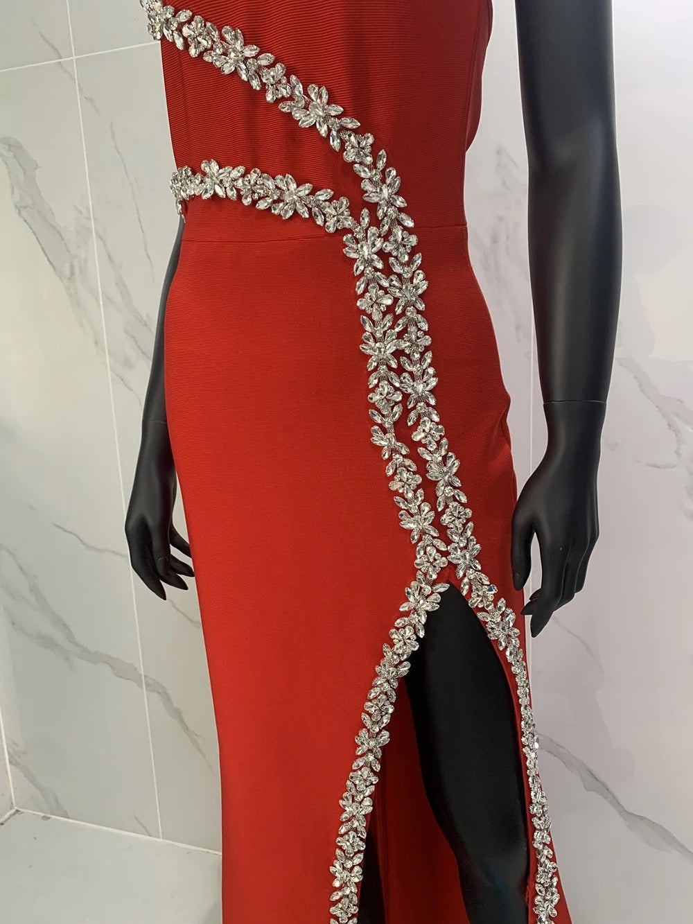 Diamond Design Long Bandage Dress REBECATHELABEL