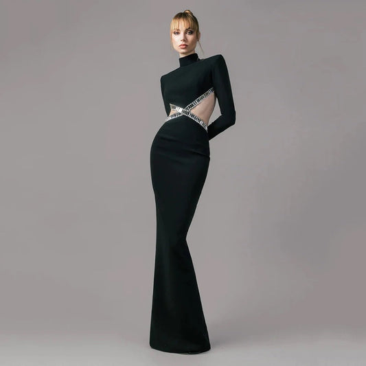 Diamond Hollow Sexy Long Sleeve Backless Long Bandage Dress REBECATHELABEL