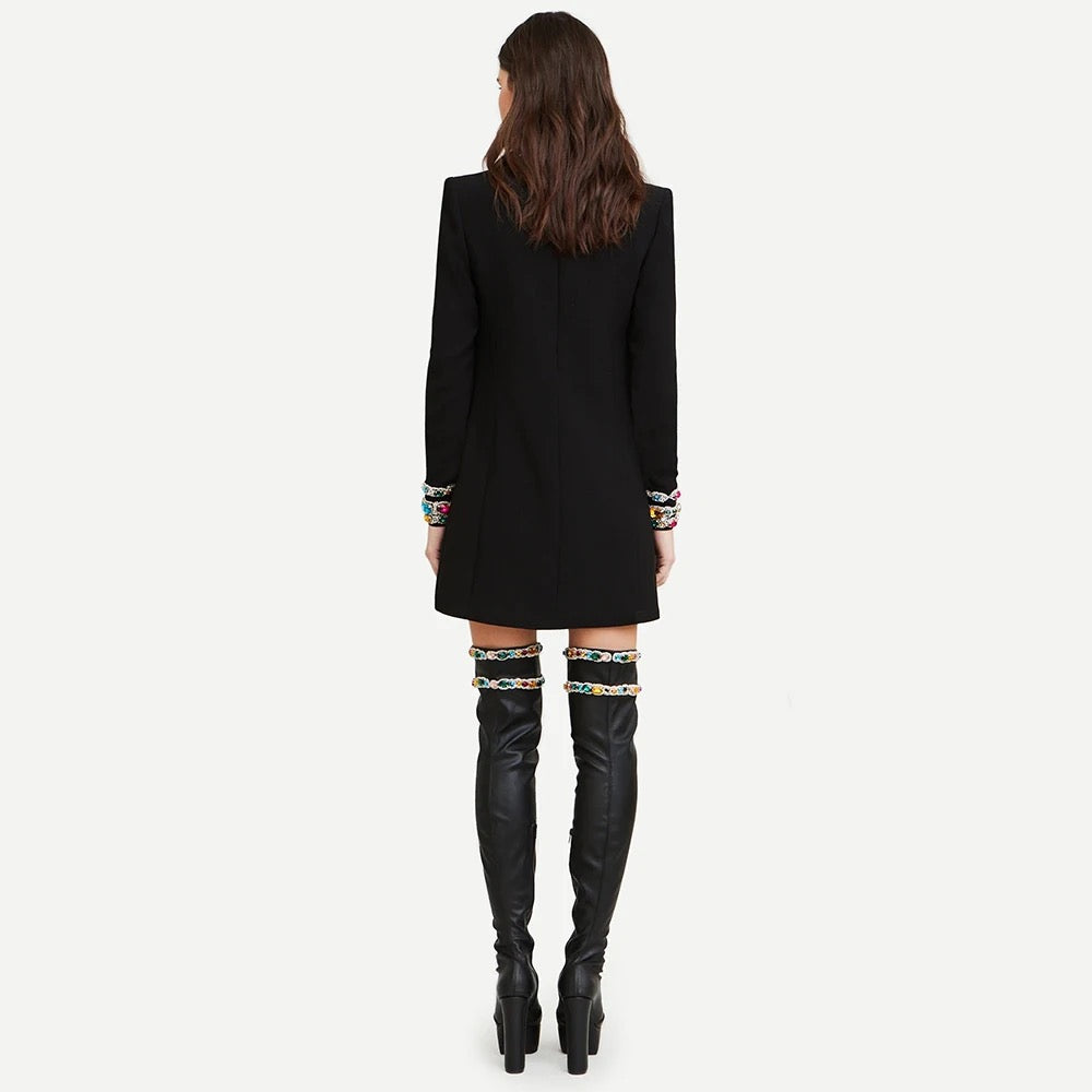 Diamond Round Neck Long Sleeve mini dress REBECATHELABEL