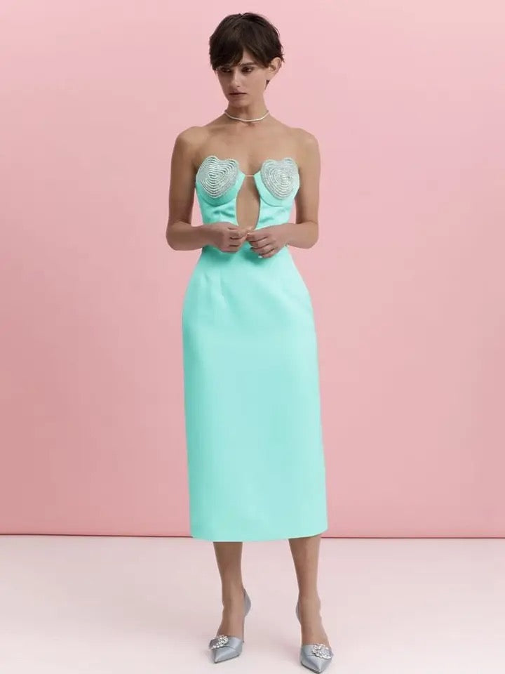 Diamond Sexy Strapless Skinny Midi Bandage Dress REBECATHELABEL