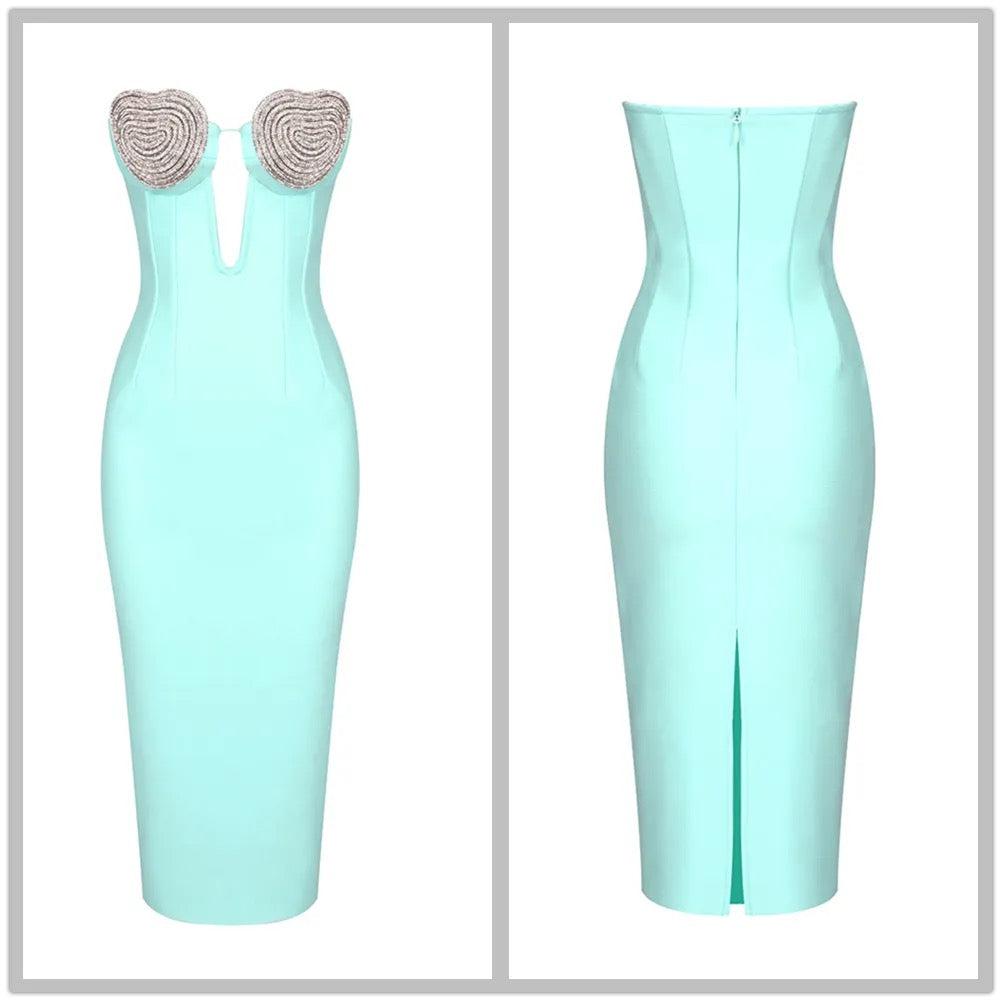 Diamond Sexy Strapless Skinny Midi Bandage Dress REBECATHELABEL