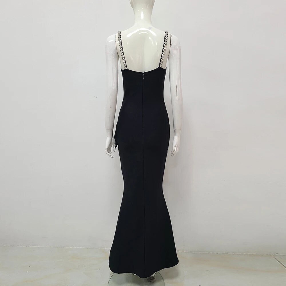 Diamond Sexy V-neck Sleeveless Mermaid Long Bandage Dress REBECATHELABEL