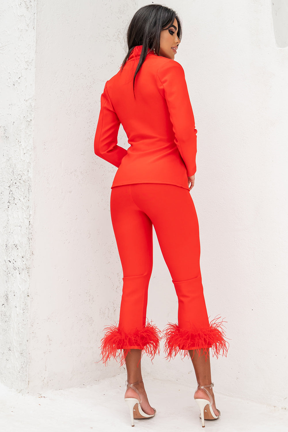 Diana Red Feather Suit REBECATHELABEL