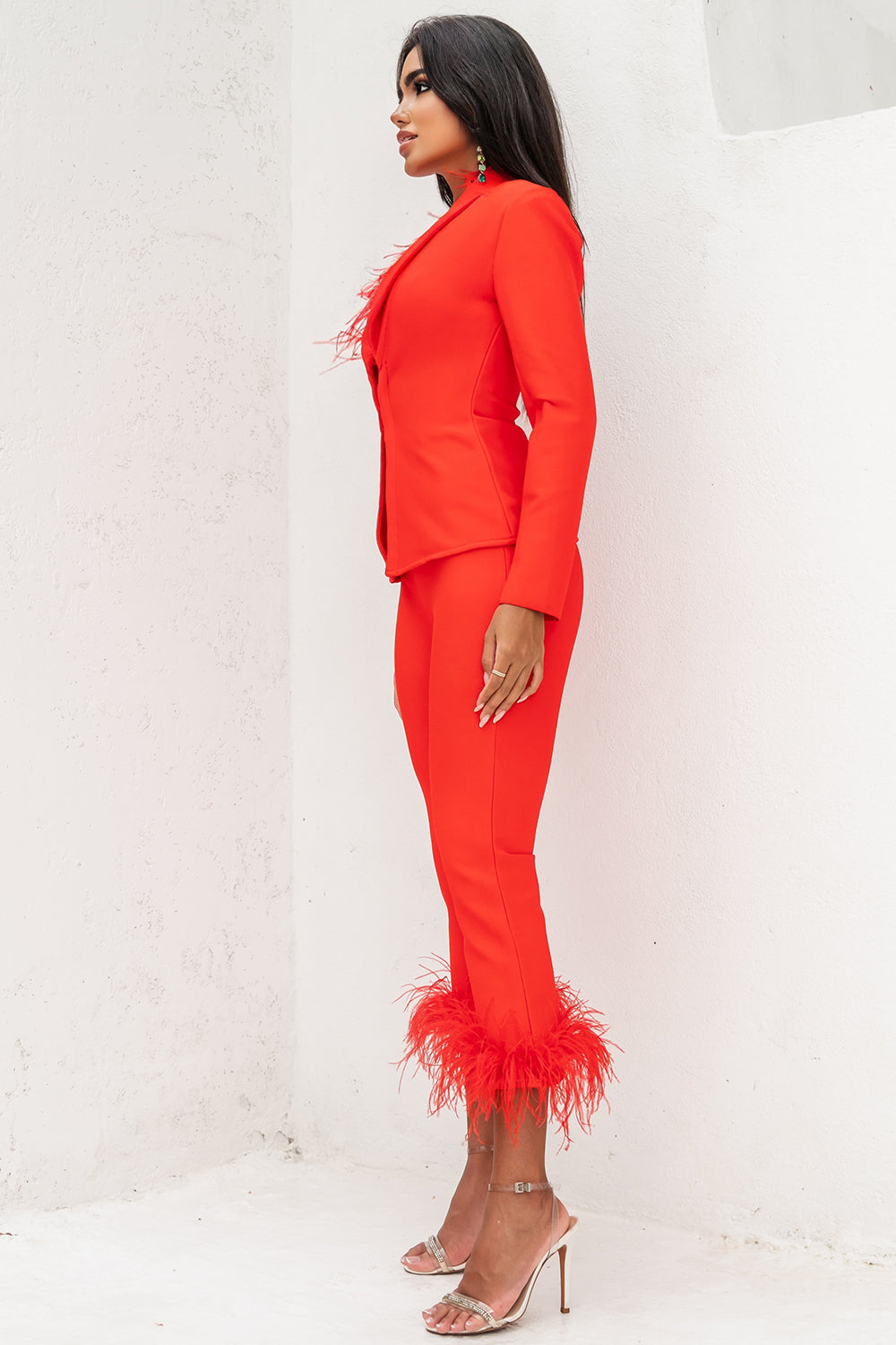 Diana Red Feather Suit REBECATHELABEL