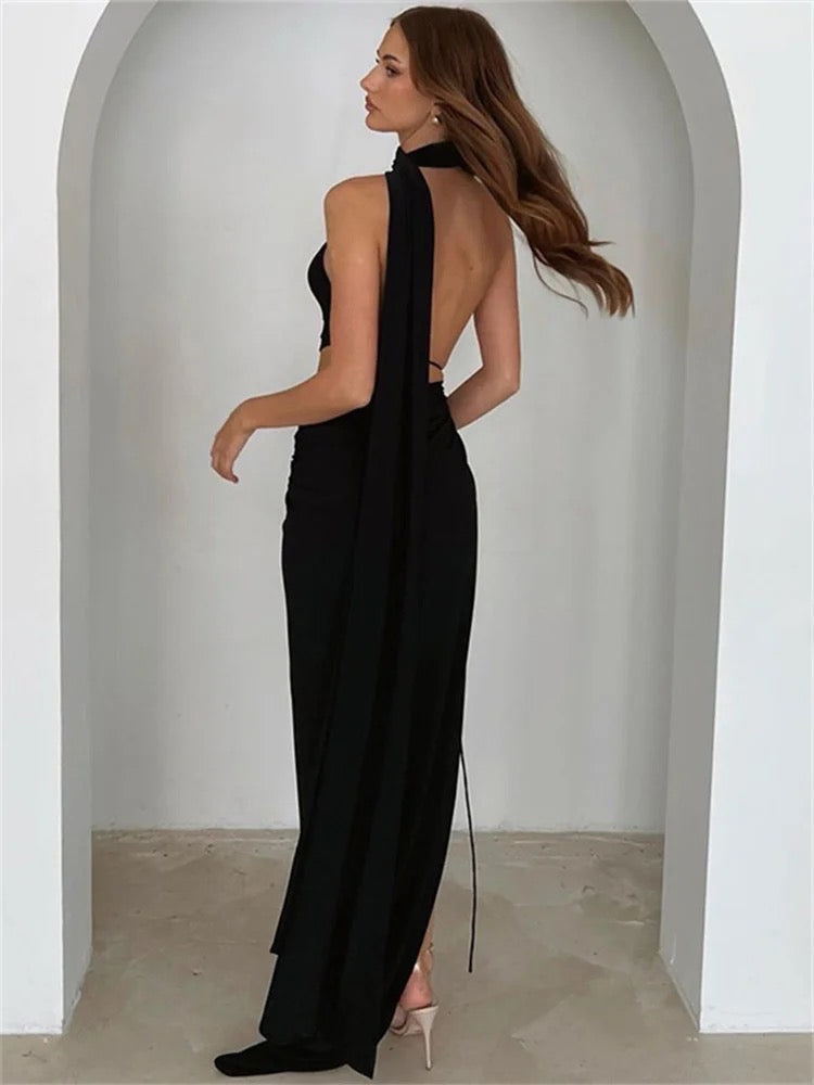 Draped Cutout Backless Maxi Dress REBECATHELABEL