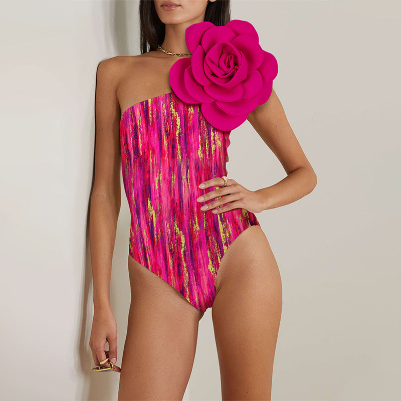 Ruffle Splice Print Beachwear