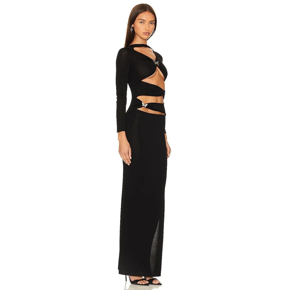 Hollow out Beautiful Butterfly Pin Maxi Dress