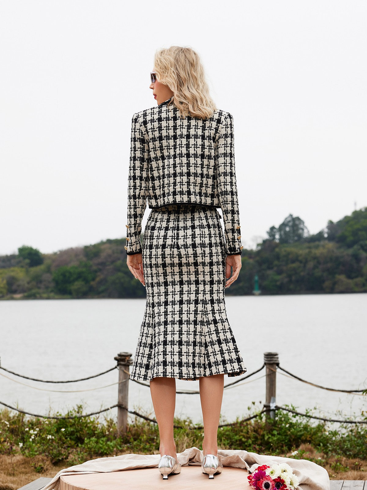 Houndstooth Skirt Three Piece Set