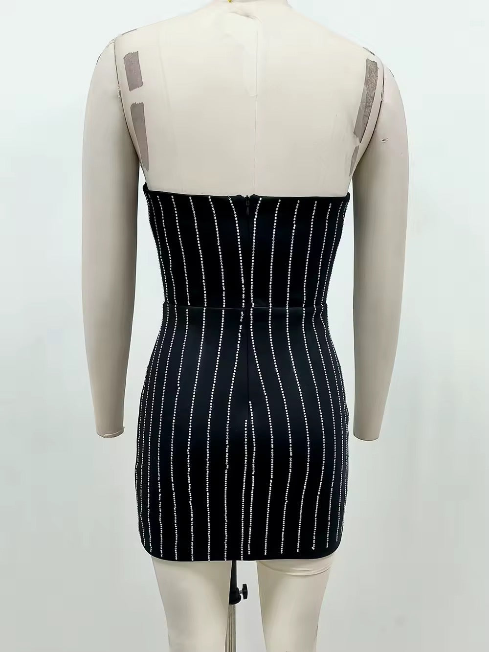 Skinny Striped Diamond Strapless Backless Sexy Dress