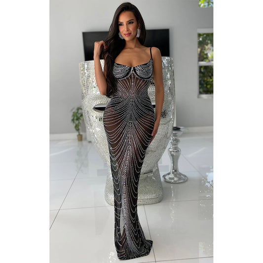 Mesh Drilling Sling Maxi Dress