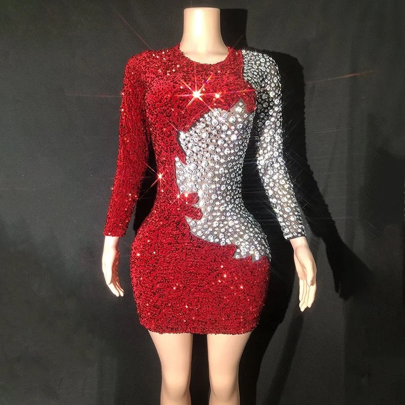 Sequin Rhinestone Patchwork Dress