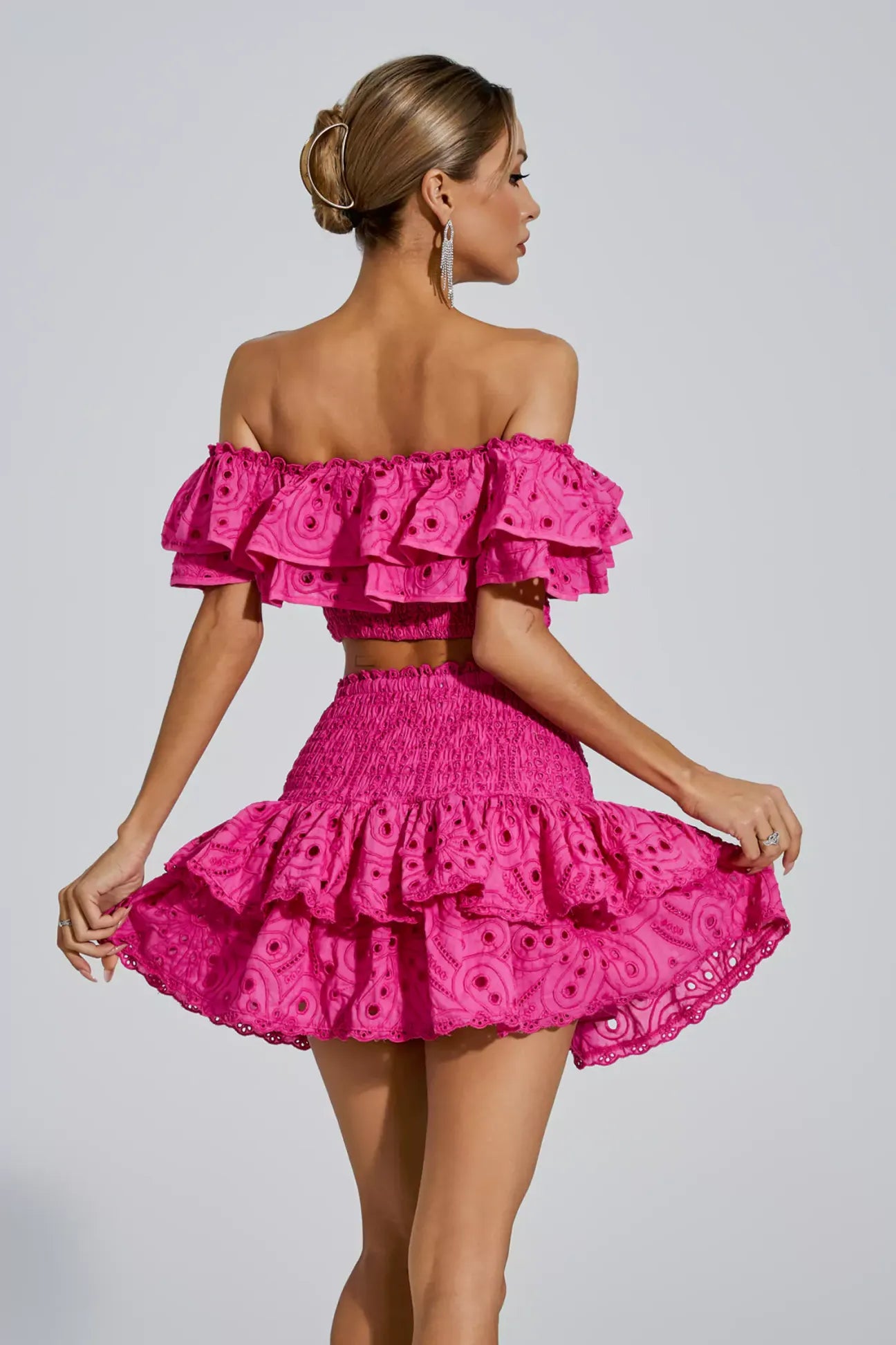 Pink Floral Ruffle Off-Shoulder Set