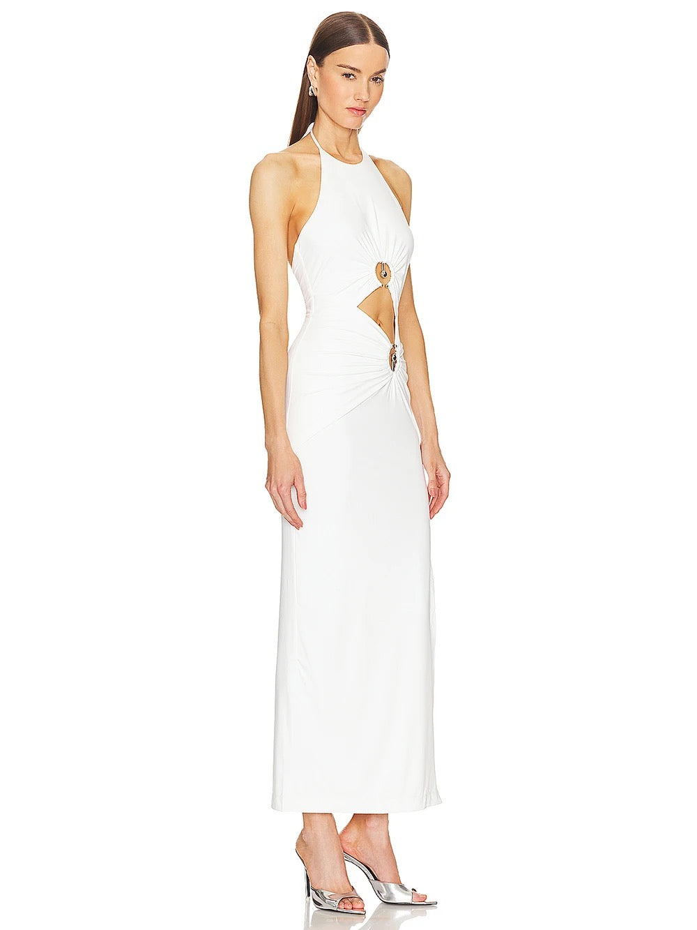 Hollow Out White Elegant Bandage Maxi Dress