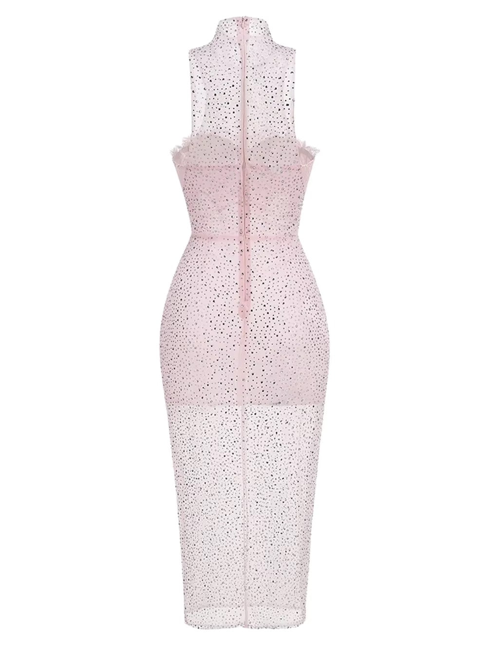 Mesh Crystal Diamond Midi Dress