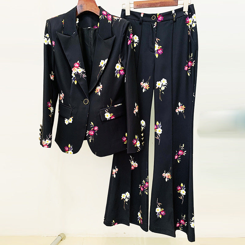 Elegant Printed Suit Flared Pants Suit Two Piece Suit REBECATHELABEL