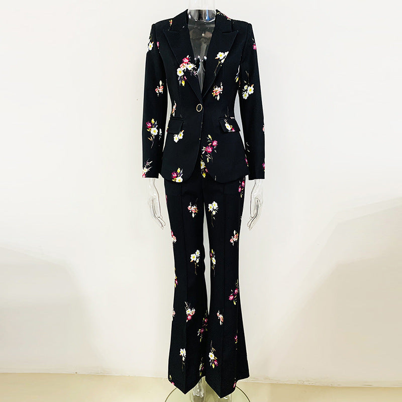 Elegant Printed Suit Flared Pants Suit Two Piece Suit REBECATHELABEL