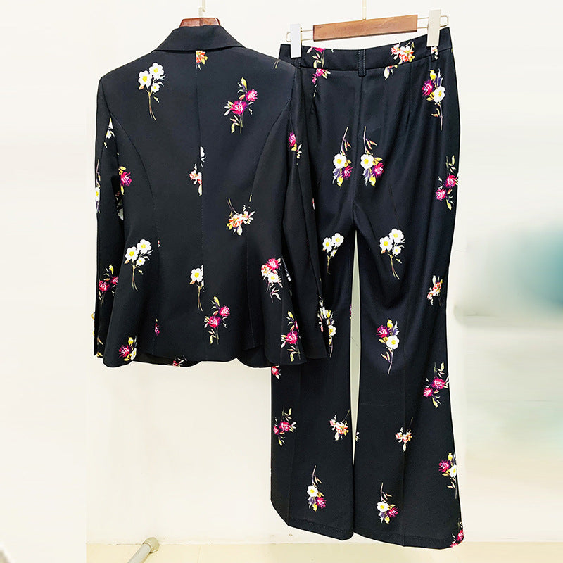 Elegant Printed Suit Flared Pants Suit Two Piece Suit REBECATHELABEL