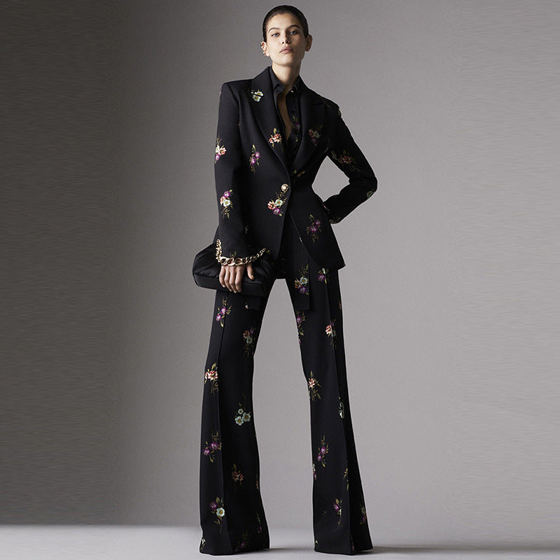 Elegant Printed Suit Flared Pants Suit Two Piece Suit REBECATHELABEL