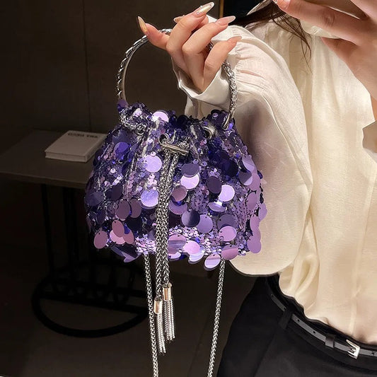 Embellished Sequin Disc Bucket Bag REBECATHELABEL