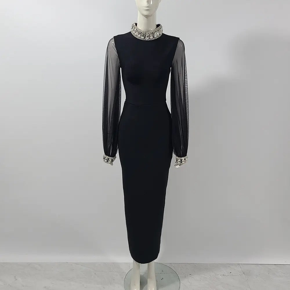 Long sleeved Round Neck Diamond dress