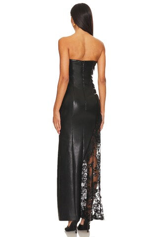 Strapless High Waist Lace Patchwork Tight Banquet Leather Dress