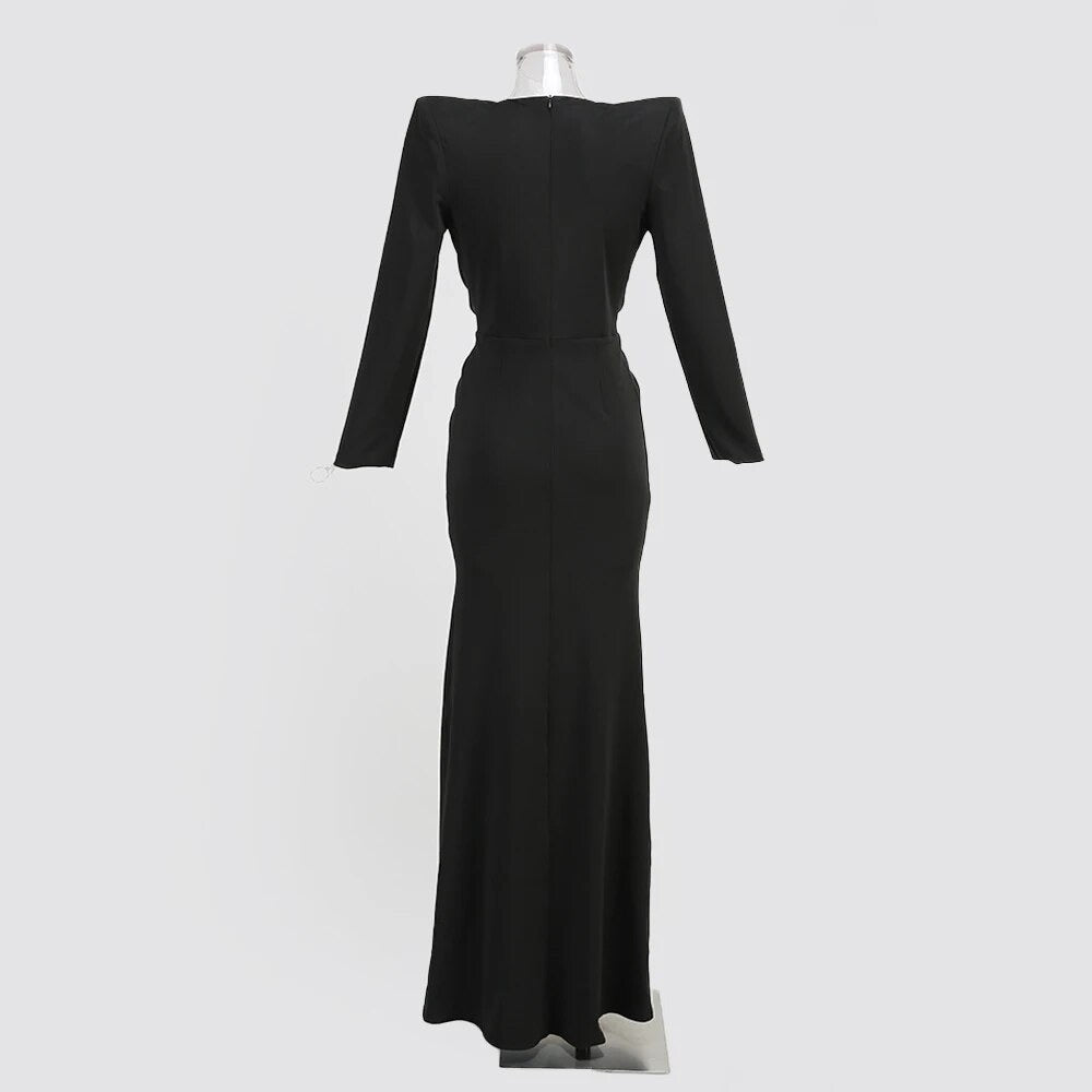 V-neck Long sleeved Diamond Black Tight Moxi Dress