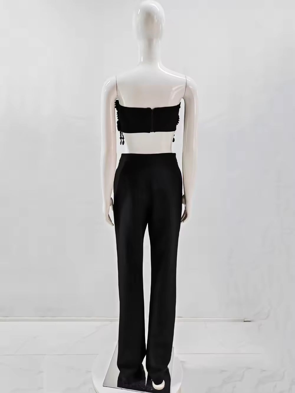 Black Bead Tassel Two Piece Pants Set