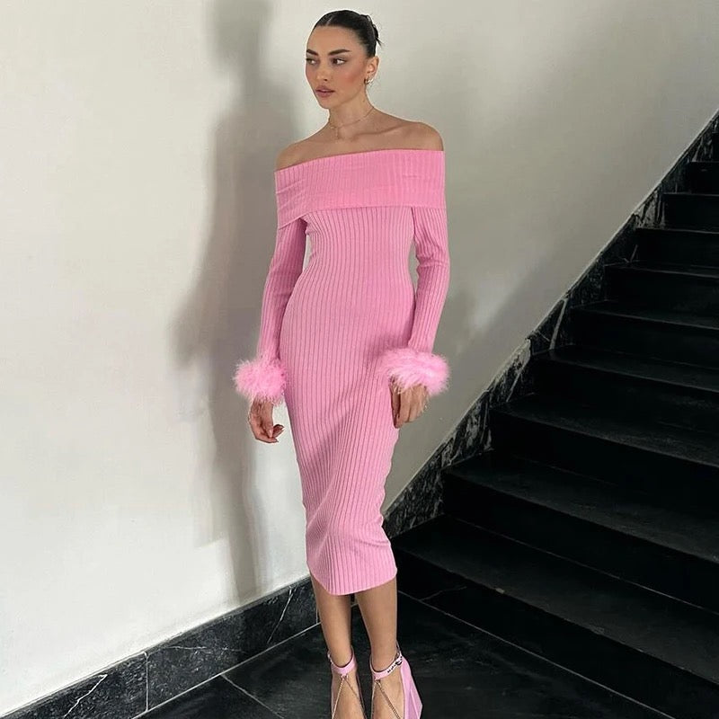 Thinah pink feather dress