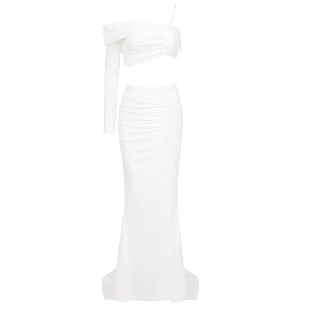 White Tight Top+Hanging Long skirt piece Set