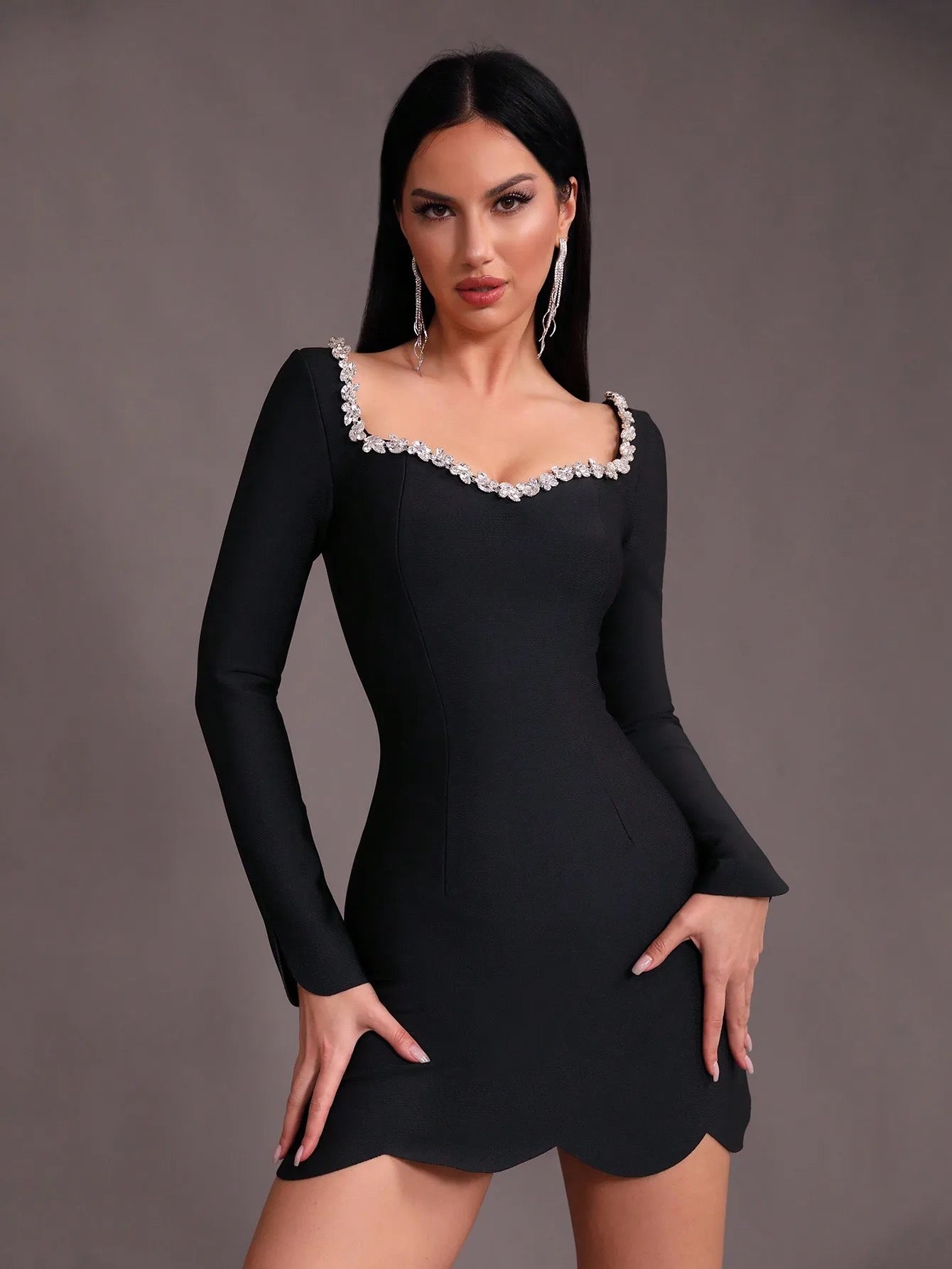 Long sleeved Diamond Short Tight Bandage Dress