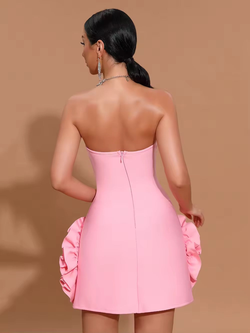 3D Flowers Strapless Tight Backless dress