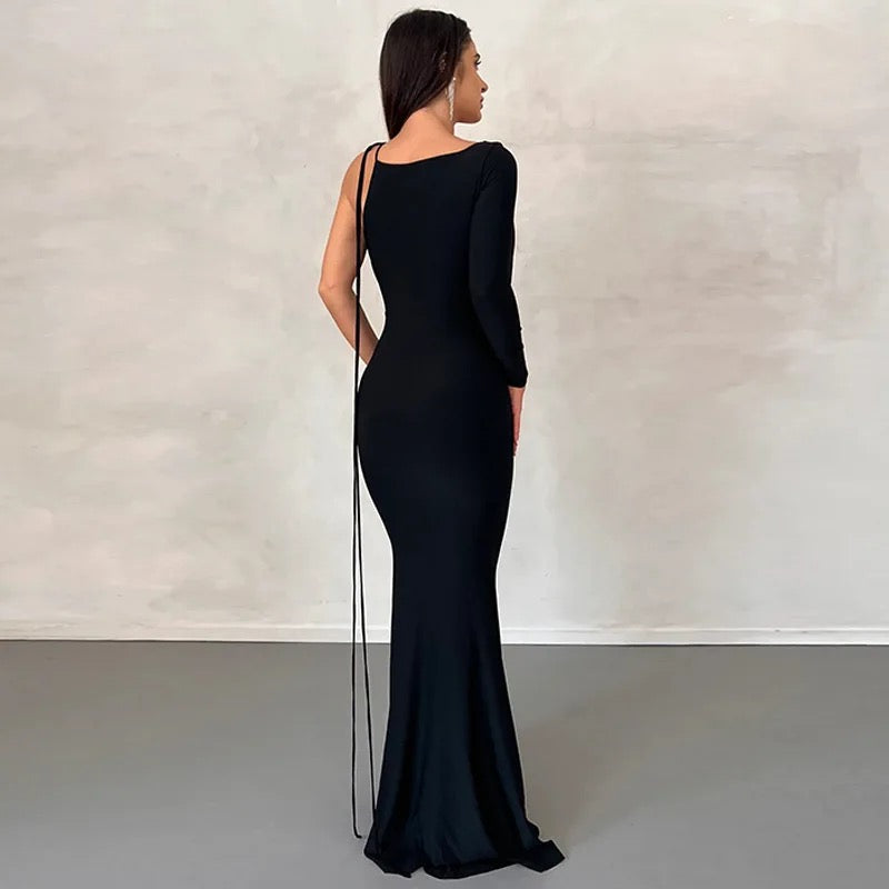 One Shoulder Backless Maxi Dress In Black