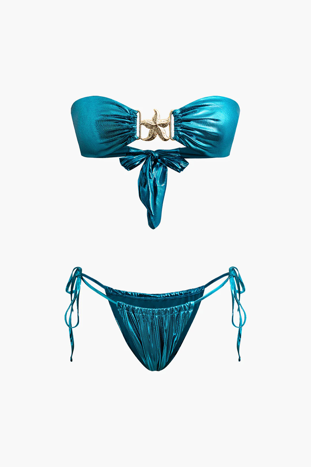 Starfish Decor Knot Ruched Bikini Set