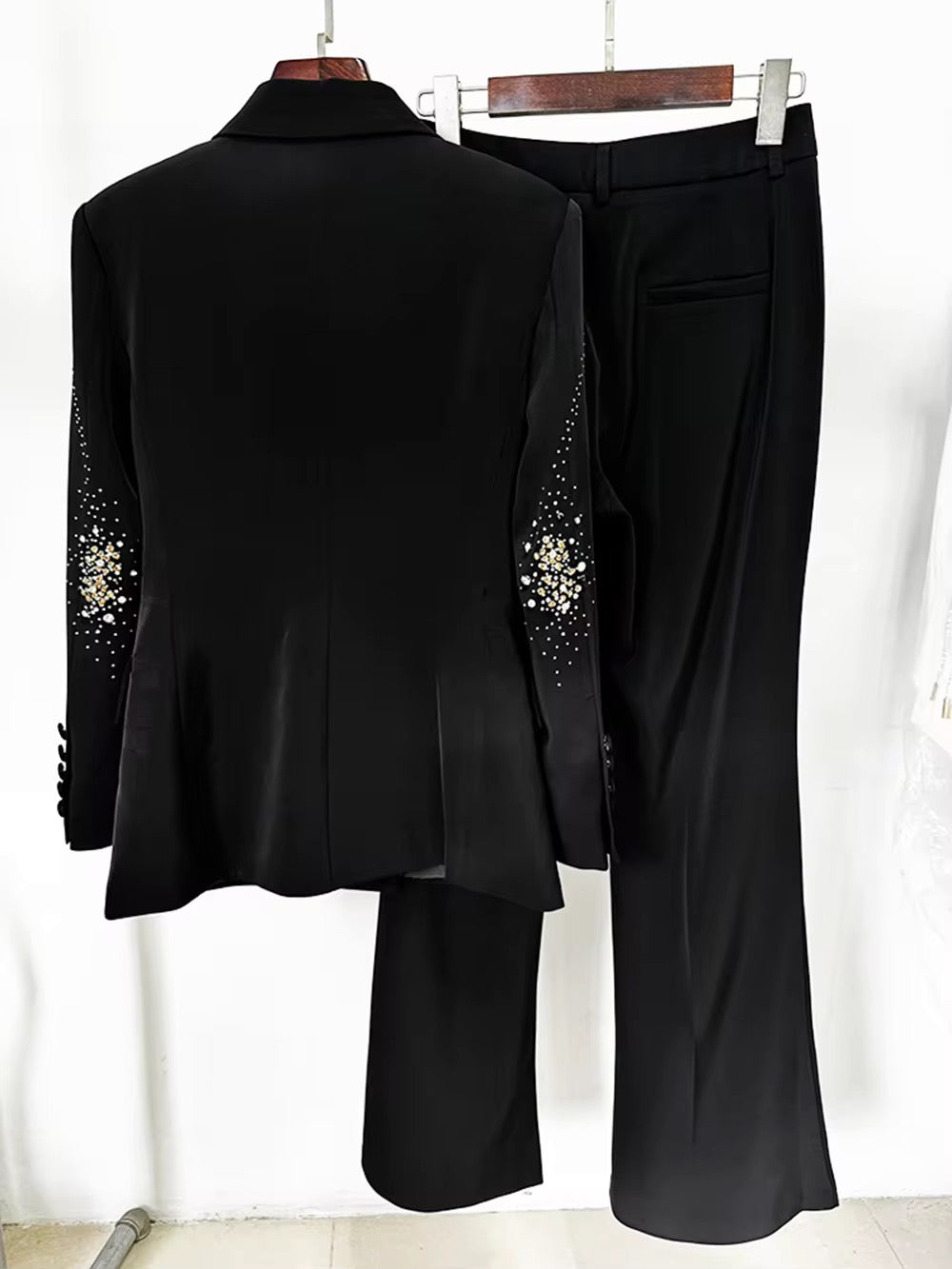 Diamonds Elegant Blazer Suit and Wide Leg Pants Two 2 Piece Sets