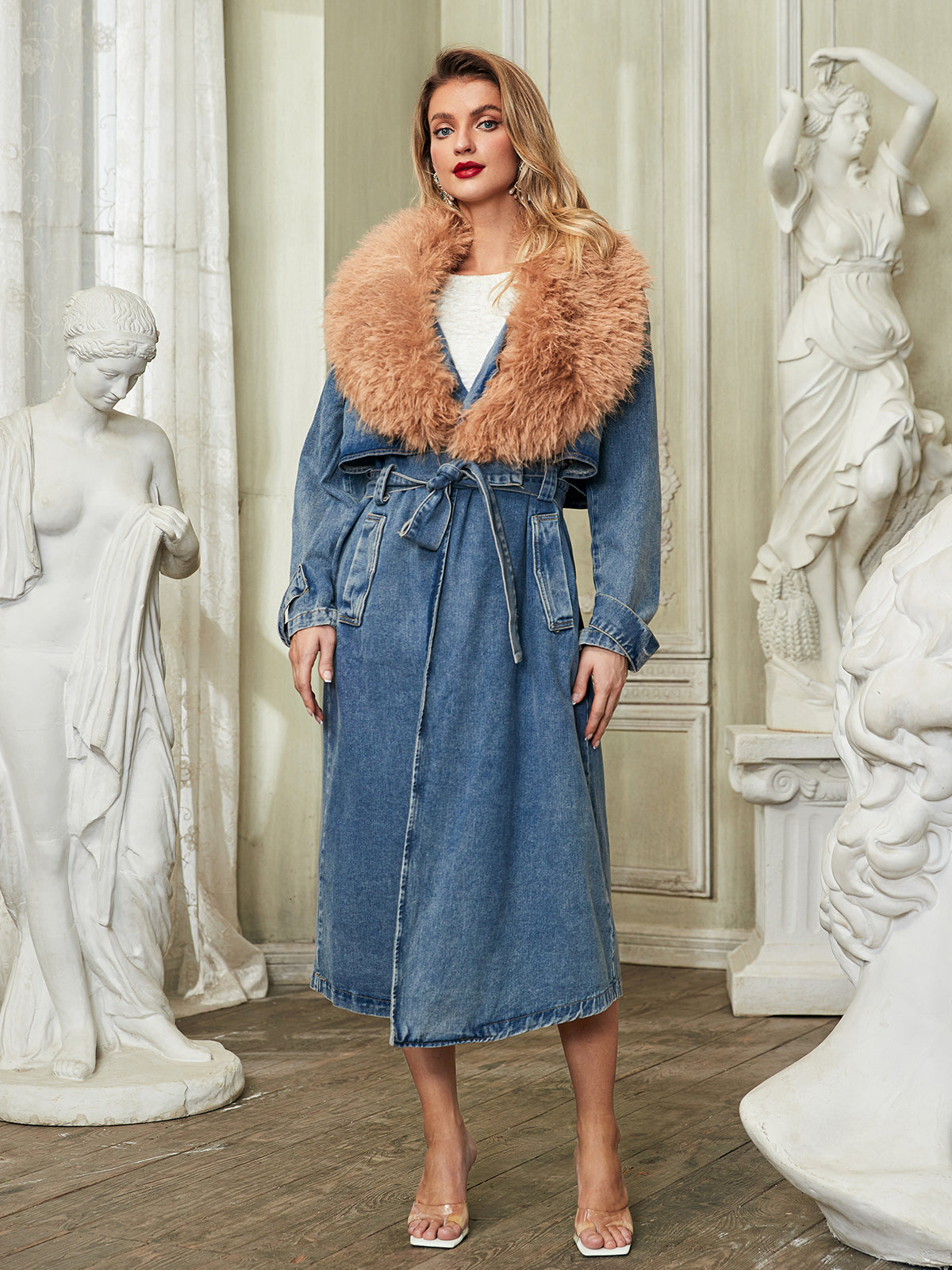 Faux Fur Collar Denim Coat REBECATHELABEL