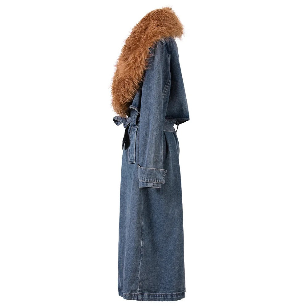 Faux Fur Collar Denim Coat REBECATHELABEL