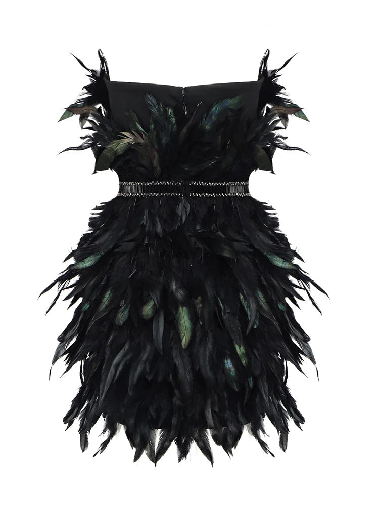 Feather Design Strapless Mini Dress REBECATHELABEL