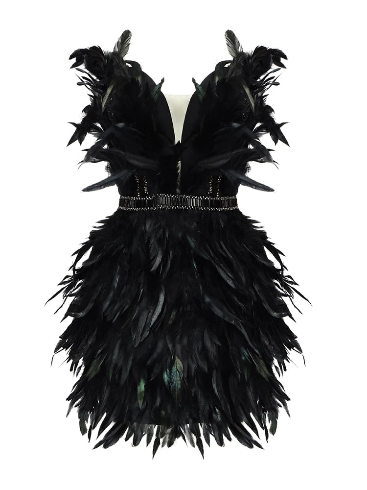 Feather Design Strapless Mini Dress REBECATHELABEL