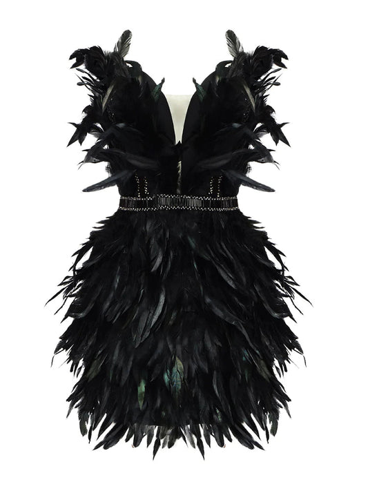 Feather Design Strapless Mini Dress REBECATHELABEL