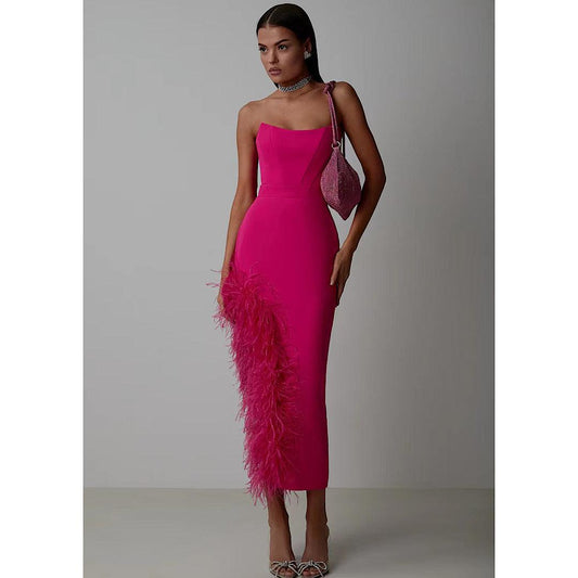 Feather Split Sleeveless Midi Dress REBECATHELABEL