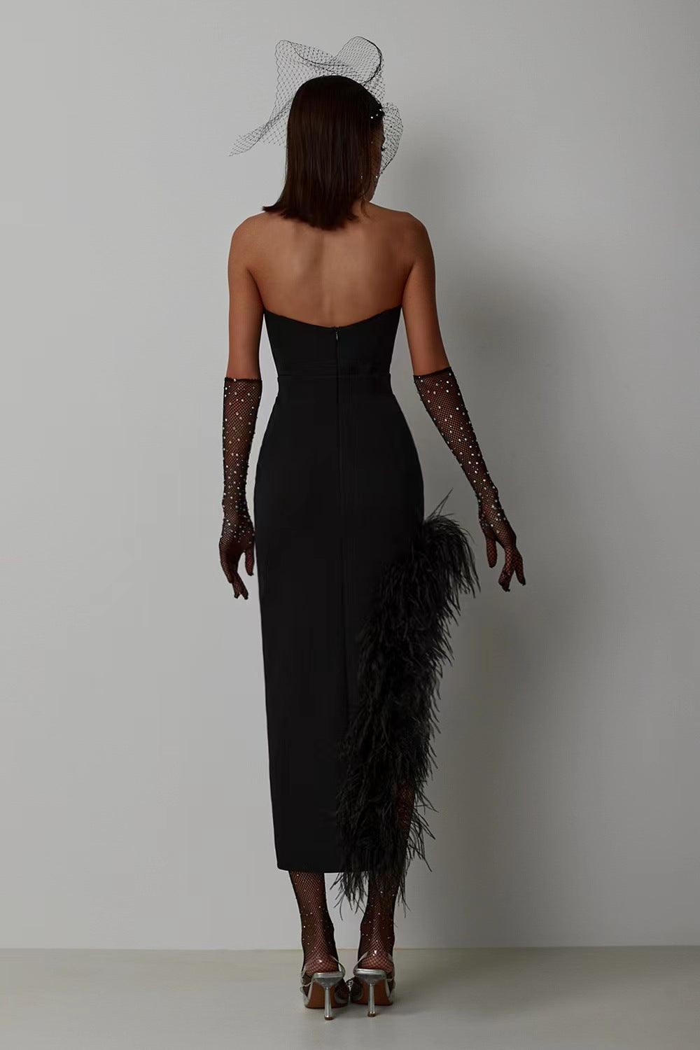 Feather Split Sleeveless Midi Dress REBECATHELABEL