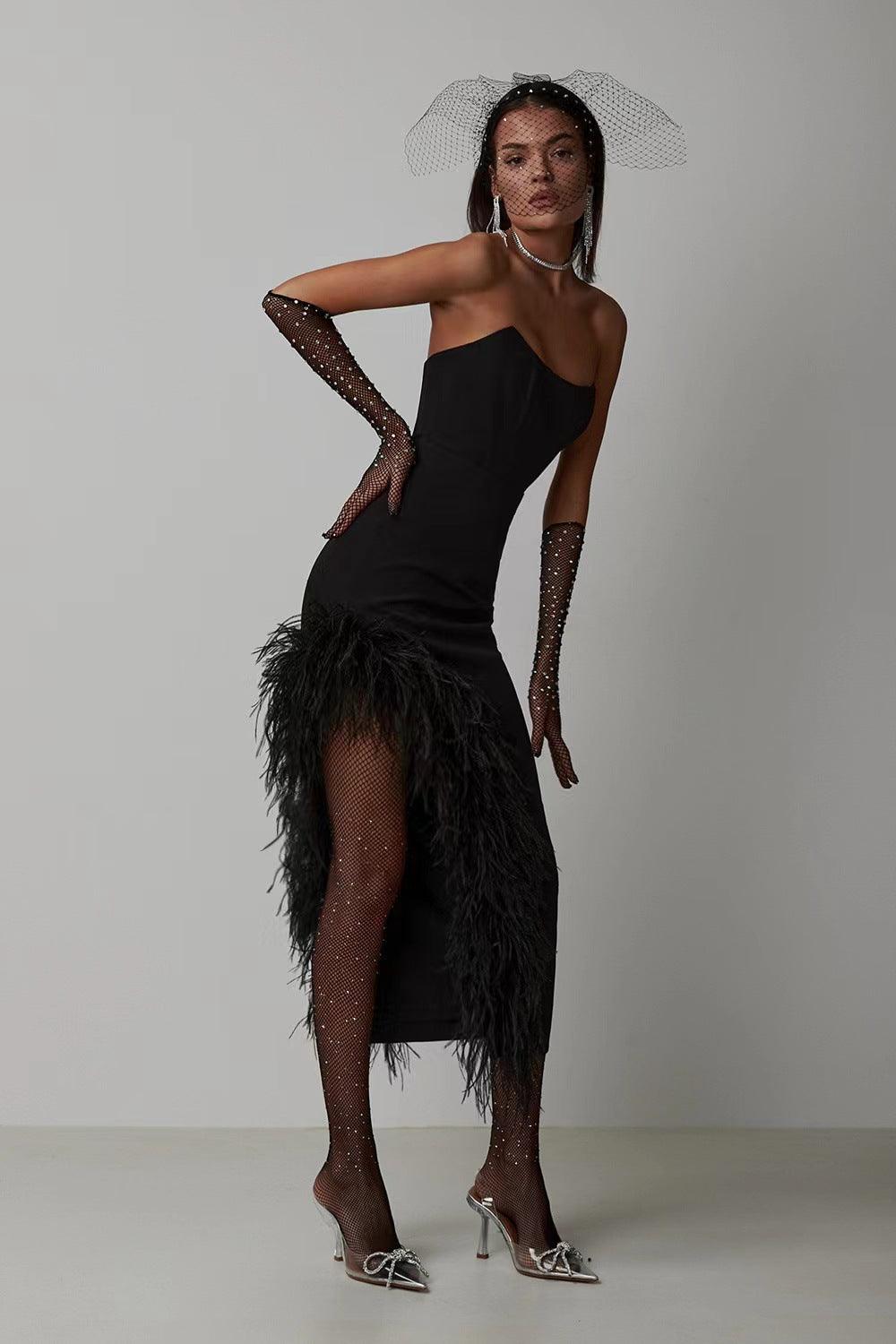 Feather Split Sleeveless Midi Dress REBECATHELABEL