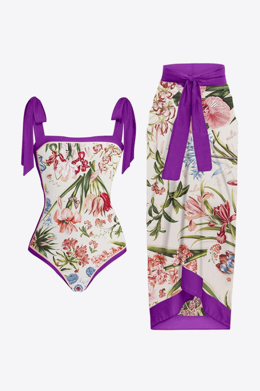 Floral Tie Shoulder Two-Piece Swim Set REBECATHELABEL