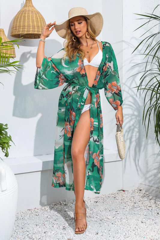 Floral Tie Waist Duster Cover Up REBECATHELABEL