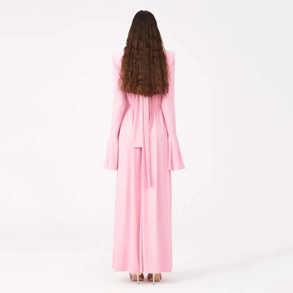 Flower Long Sleeve Sexy Pleated High Split Long Dress REBECATHELABEL