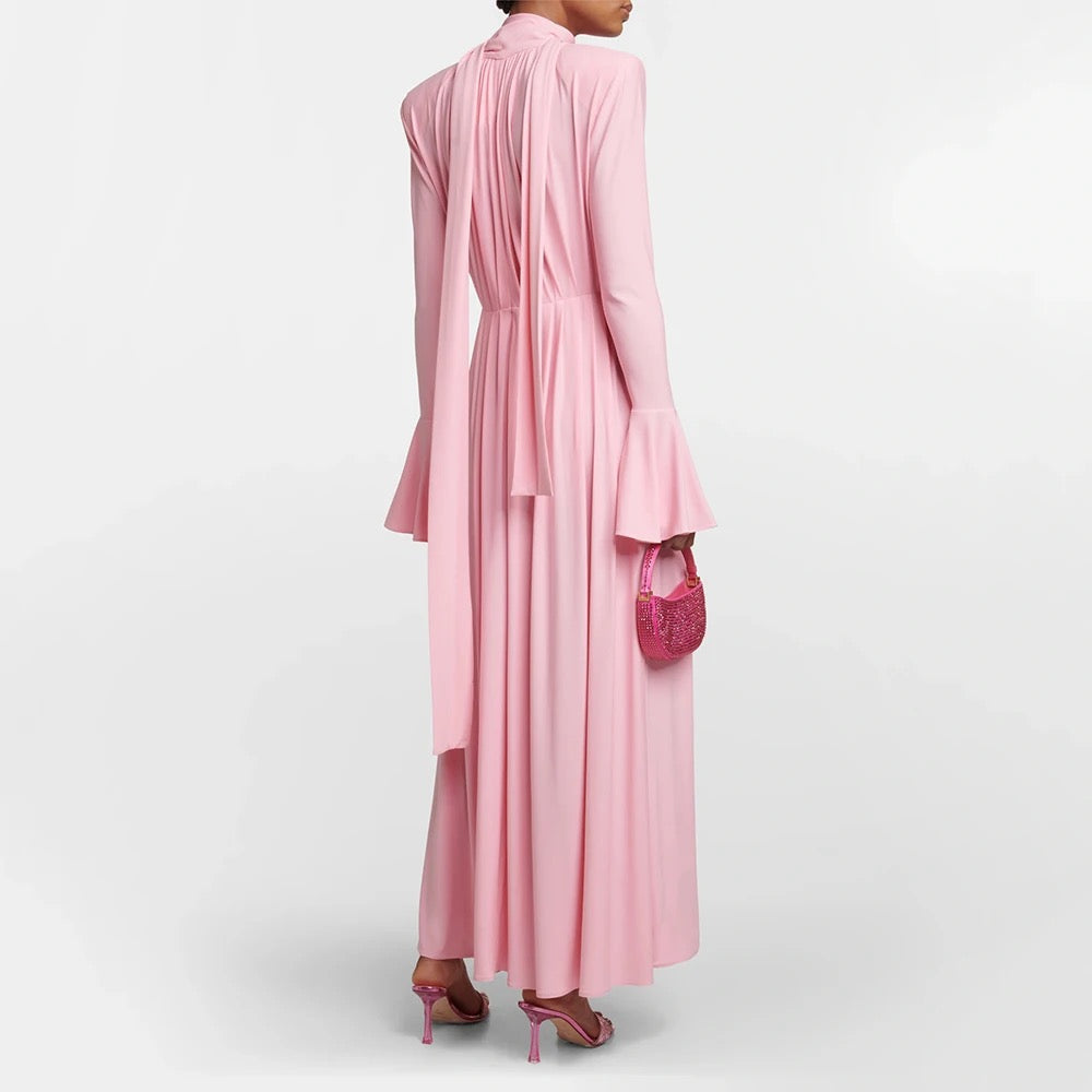 Flower Long Sleeve Sexy Pleated High Split Long Dress REBECATHELABEL