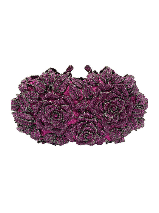 Flower Rhinestone Embellished Clutch In Purple REBECATHELABEL