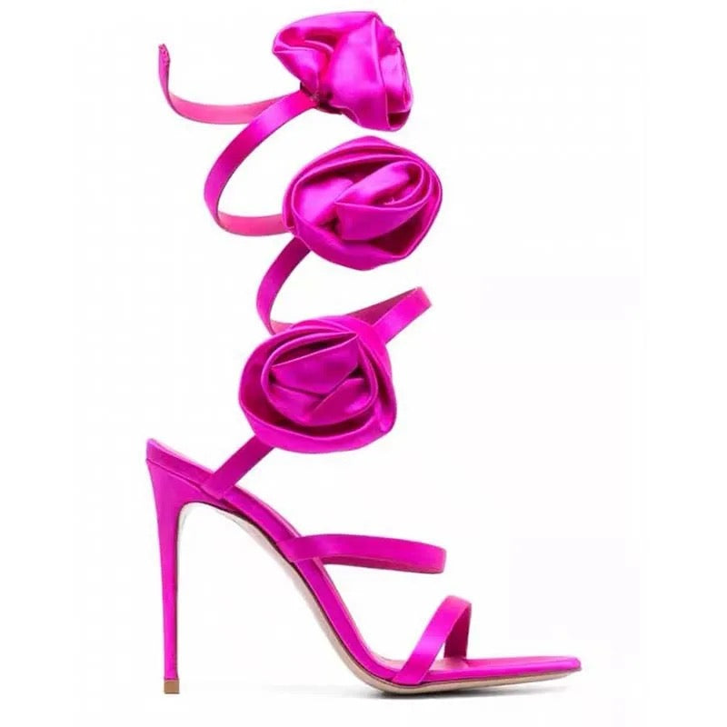 Flower Snake Strap Heels In Hot Pink REBECATHELABEL